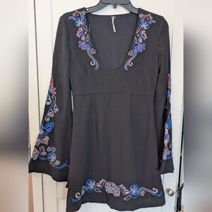 Free People Black Dress with Floral Embroidery